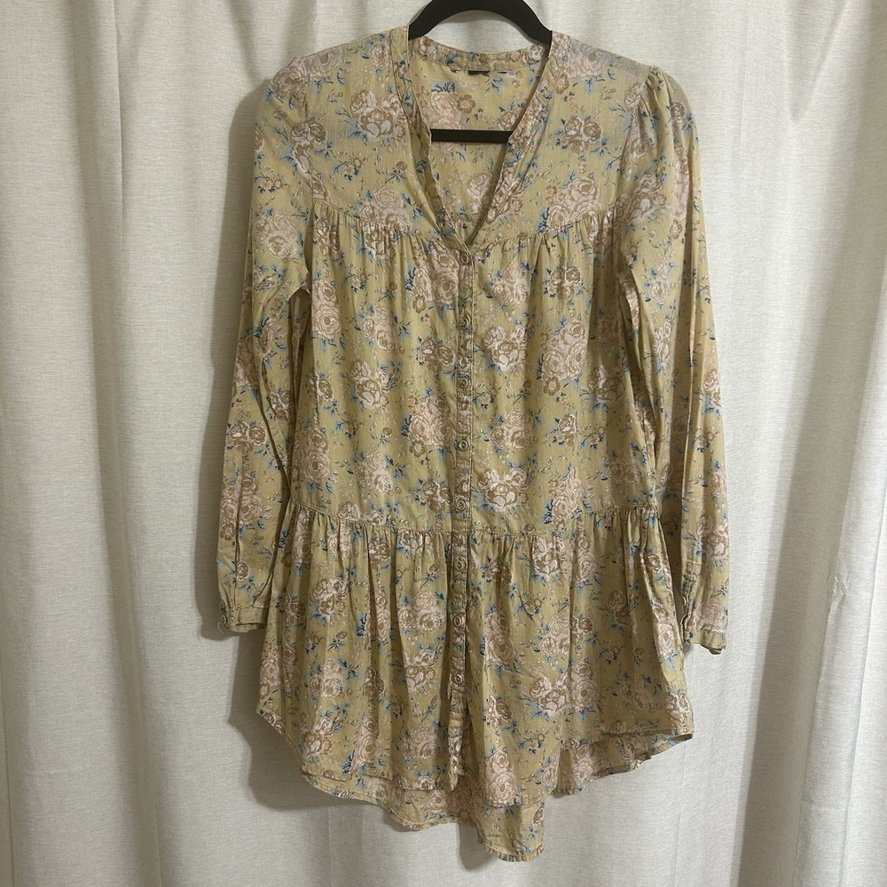 ✨ H&M Floral Boho Cotton Oversized Mini Dress / Tunic Coverup S ✨ - Picture 2 of 8
